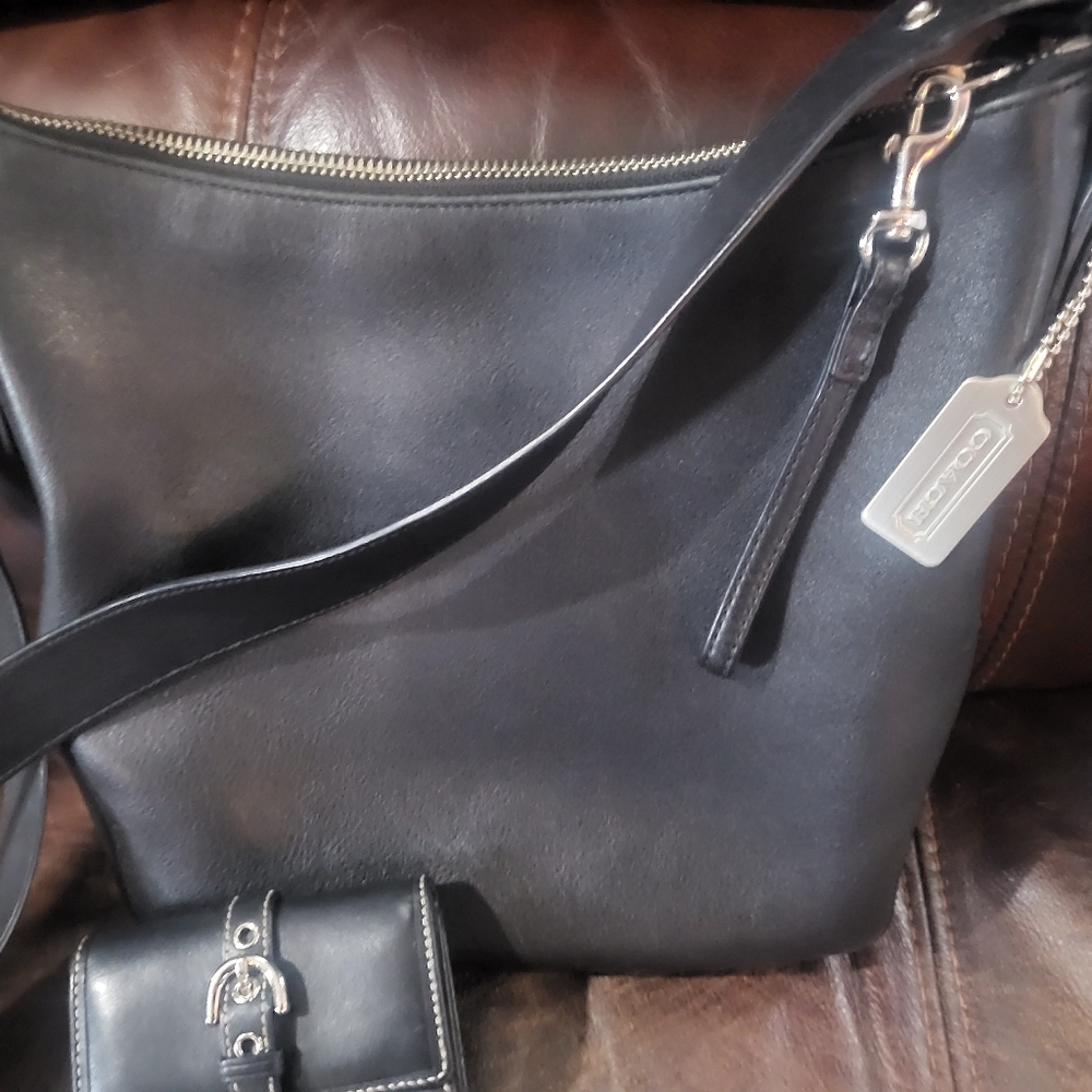 Black leather coach purse and wallet